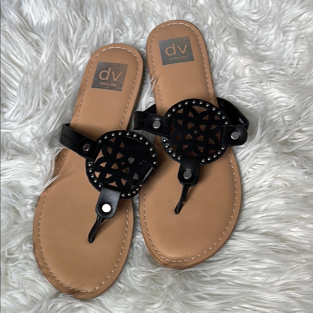 DV by Dolce Vita Black and Tan Studded Sandals